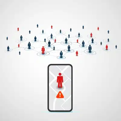 Graphic representing contact tracing with a smartphone