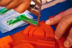 Demonstration of surgical stapler on silicone sample