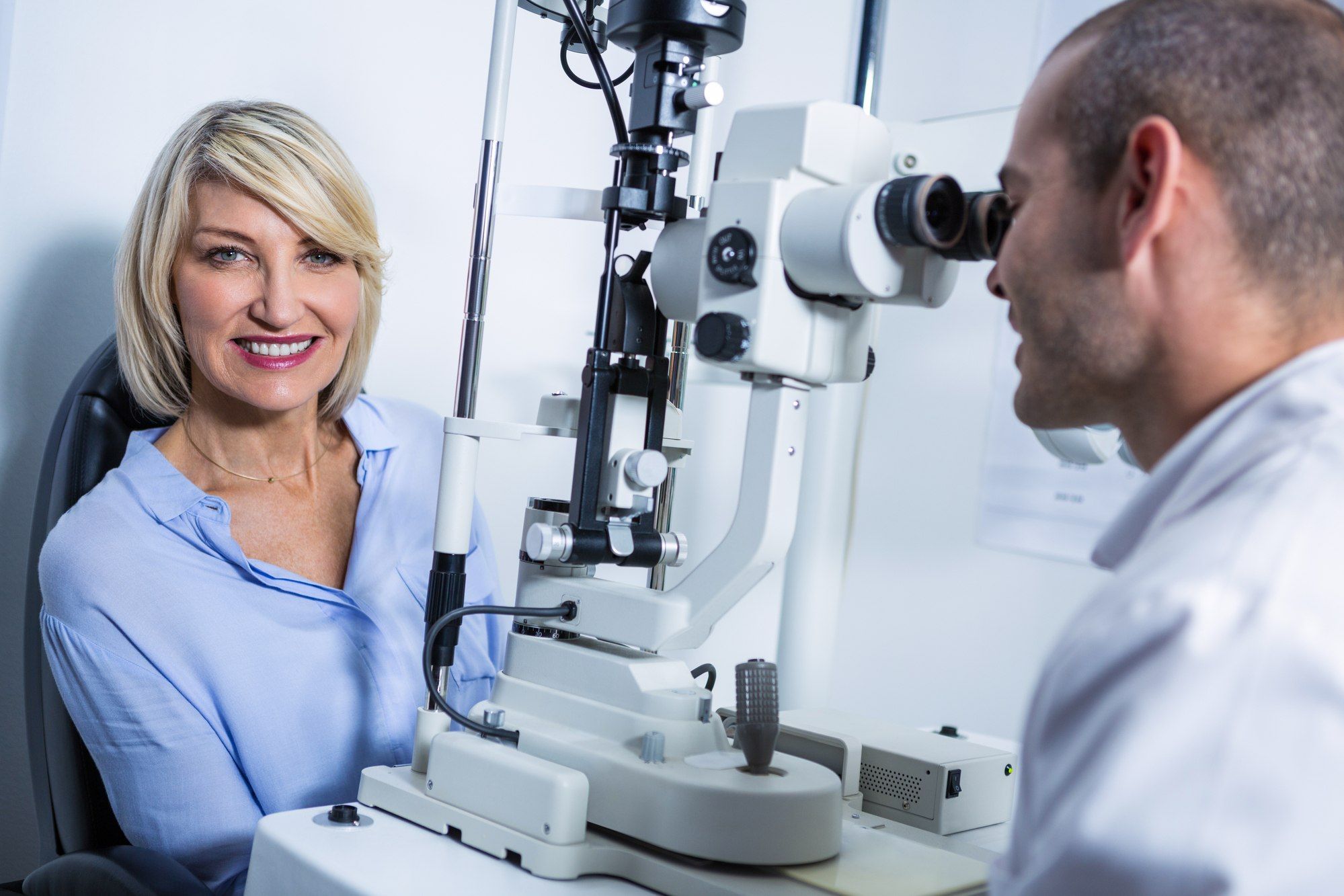Woman receiving eye exam