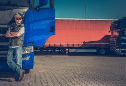 Trucker taking a break at truck stop