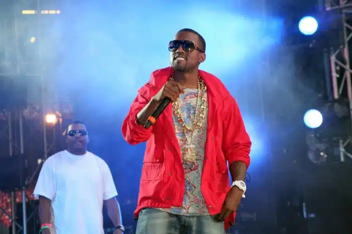 Kanye West performing on stage