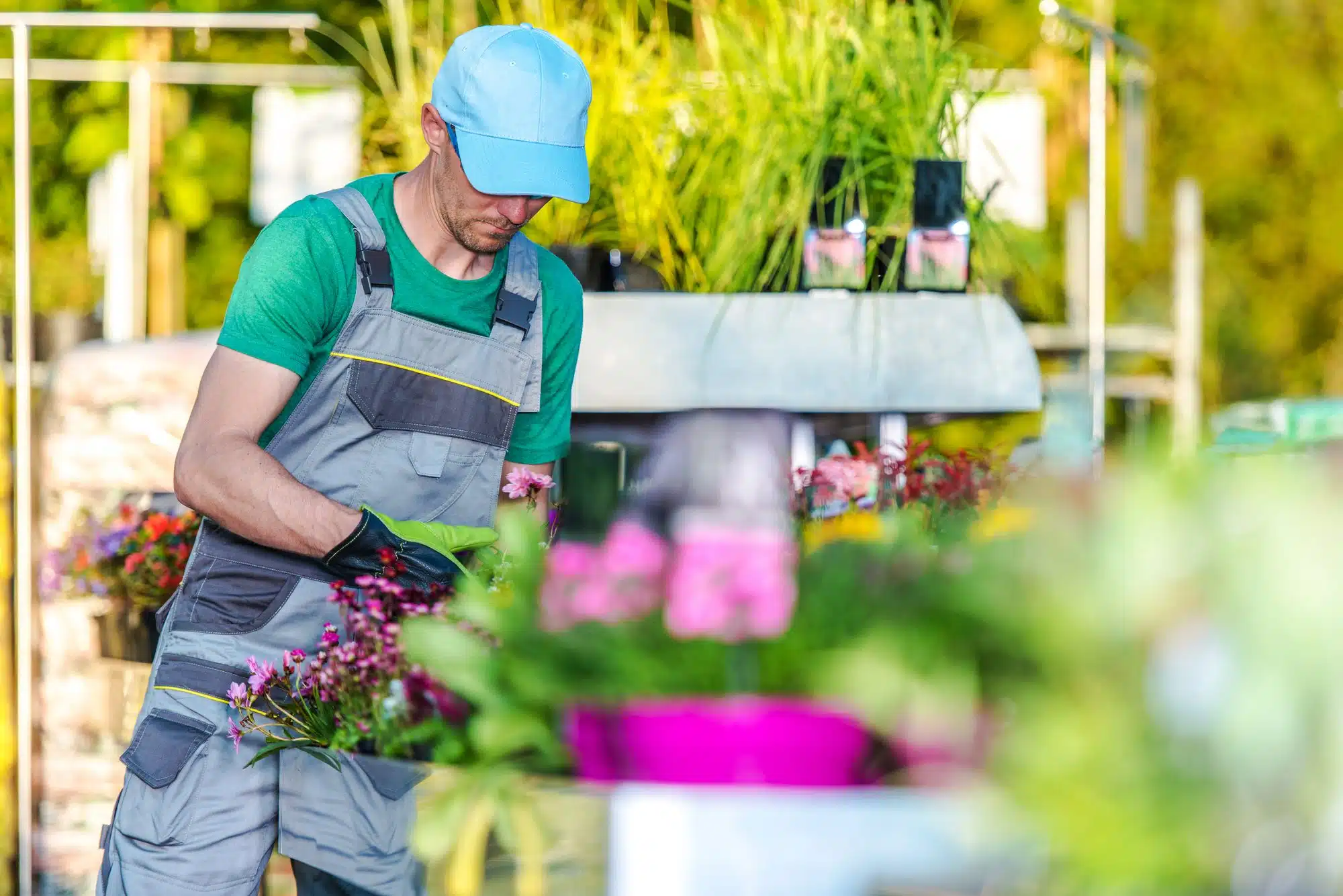 garden center employee with plants