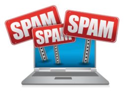 Red spam signs on a laptop