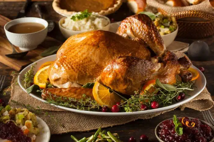 cooked Thanksgiving turkey on a table