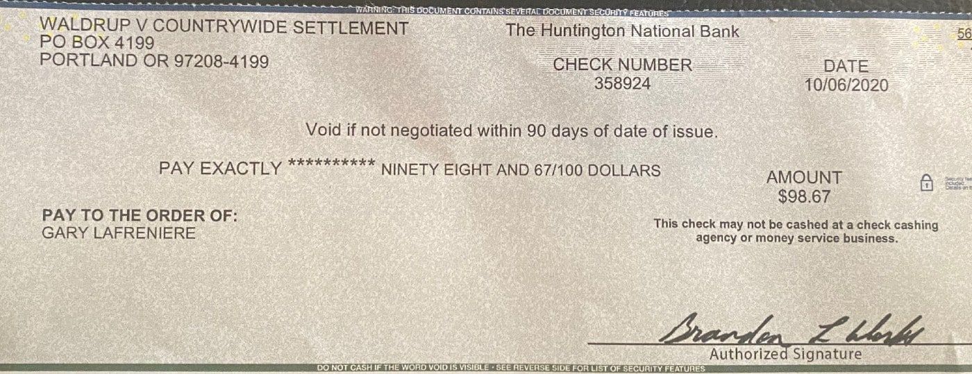 Countrywide class action settlement check