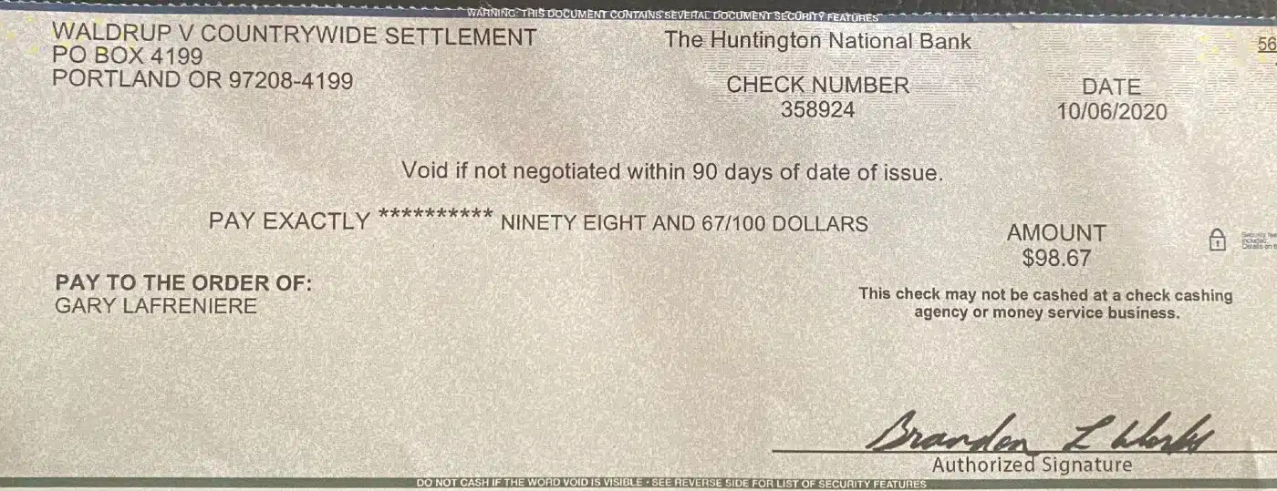 Countrywide class action settlement check