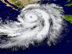 Swirling hurricane on map