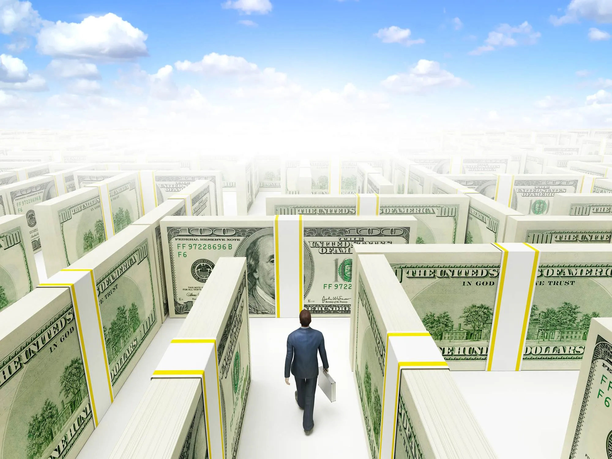 man in money labyrinth