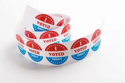 Roll of red-white-and-blue "I voted today" stickers - Colorado voters
