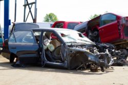 Totaled car in junk yard