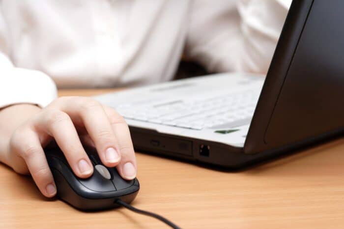 Young woman working on the laptop.