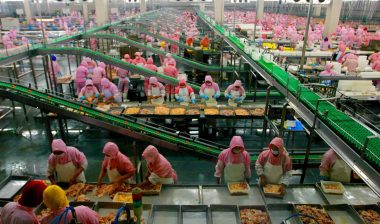 Tyson Foods workers in a Tyson plant