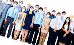 Employees in masks for COVID safety