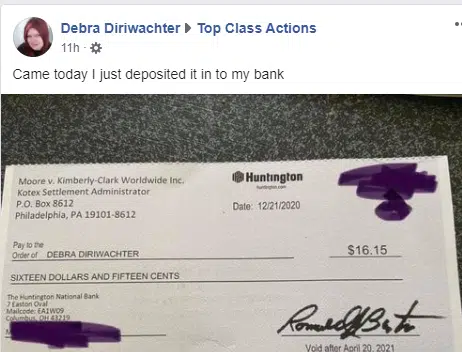 U by Kotex tampons settlement checks