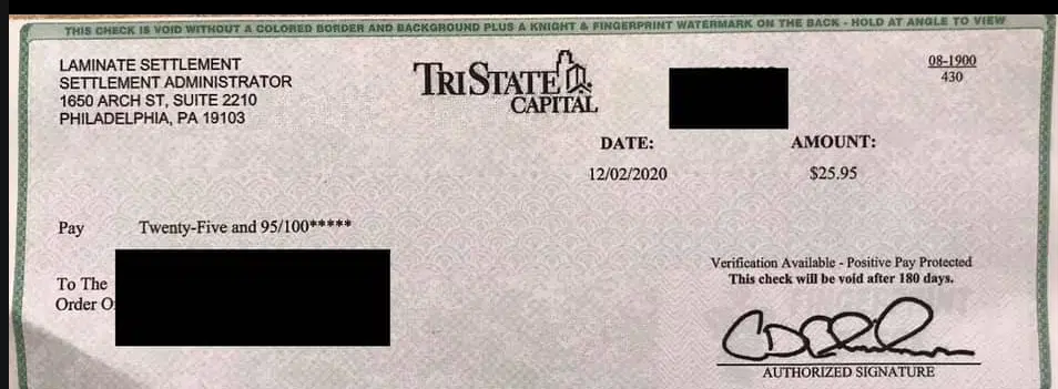 Lumber Liquidators checks in the mail