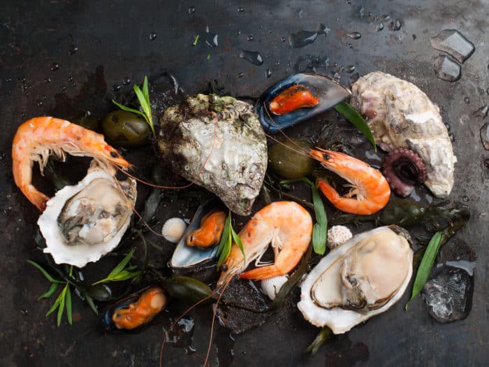 fresh seafood including oysters, etc.