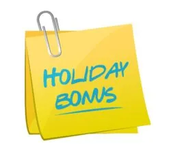 Holiday bonus written on Post it note 
