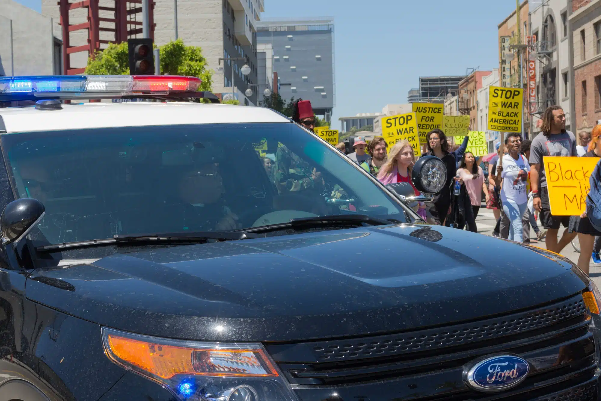 Protesting police violence in California.
