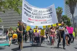 Protesting police violence in California.