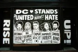 Church blames the destruction of Black Lives Matter banners on the Proud Boys.