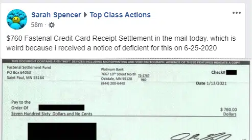 Fastenal settlement payout