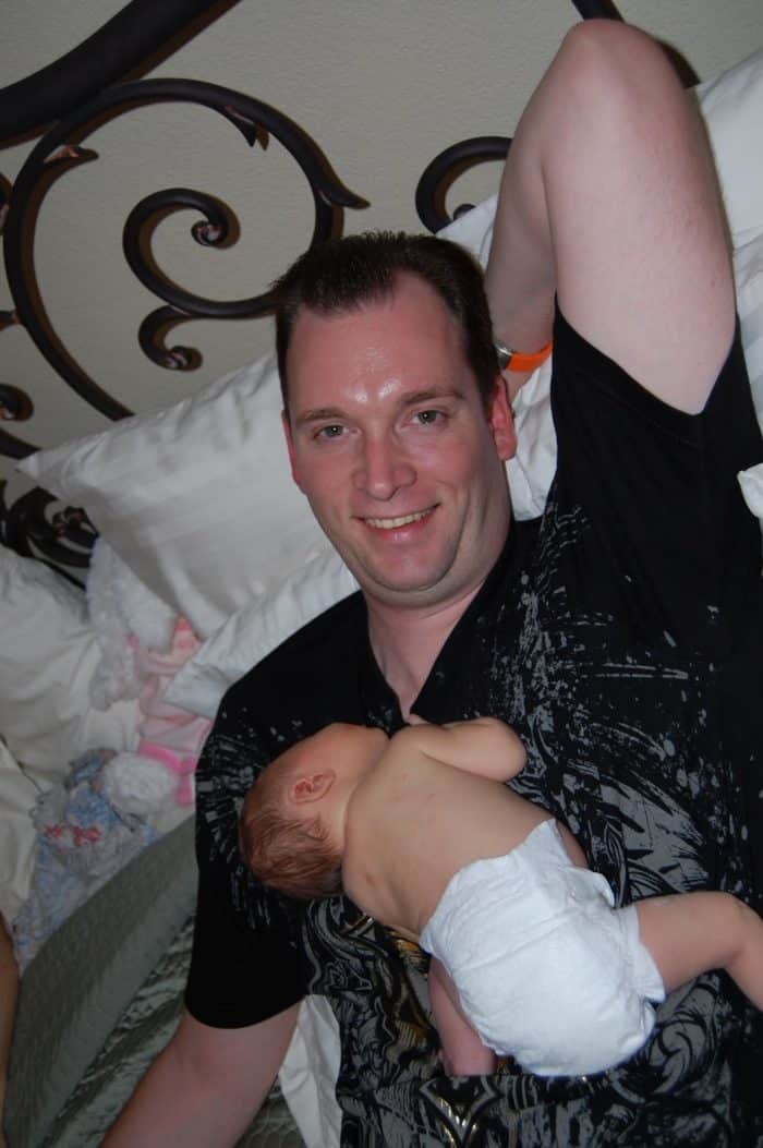 President and CEO of Top Class Actions Scott Hardy with his newborn child
