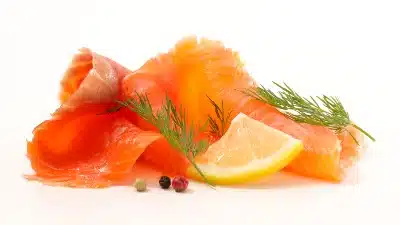 Smoked salmon garnished with lemon and capers - Mowi USA - Ducktrap Ducktrap River of Maine