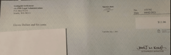 Ginkgold ginkgo biloba settlement payout