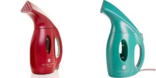 A red and a teal My Little Steamer are shown on a white background, representing the My Little Steamer recall class action lawsuit settlement.