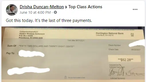 Verizon Family SharePlan checks in the mail