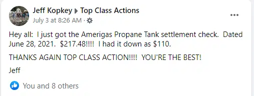 AmeriGas propane tank settlement checks in the mail