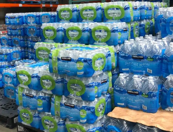 Costco Kirkland, Save Mart, and Niagara water bottles