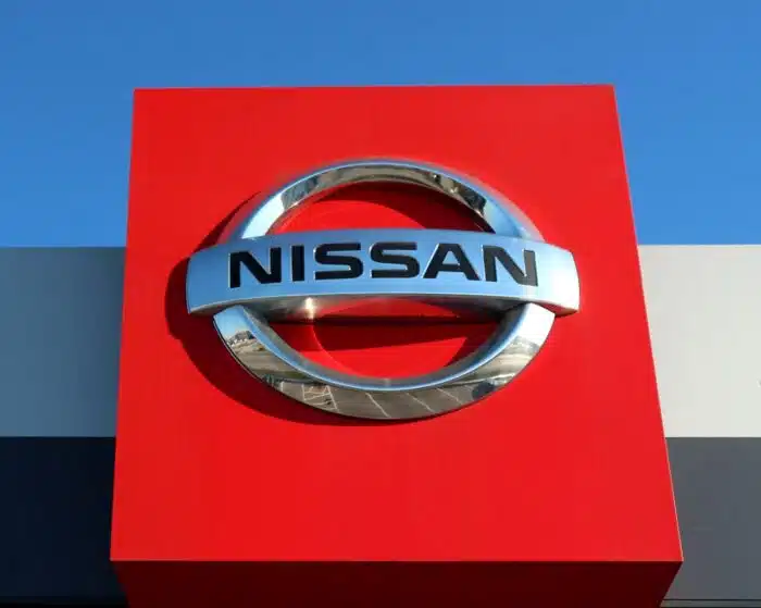 Nissan logo outside the local dealership