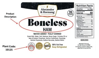 Alexander & Hornung Boneless ham package, part of a larger listeria recall.