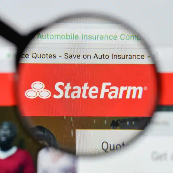 tate Farm website homepage. State Farm logo visible.