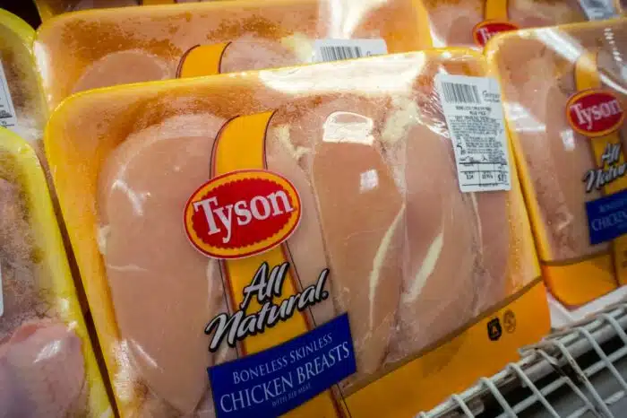 Packages of Tyson brand chicken in the meat department of a supermarket in New York