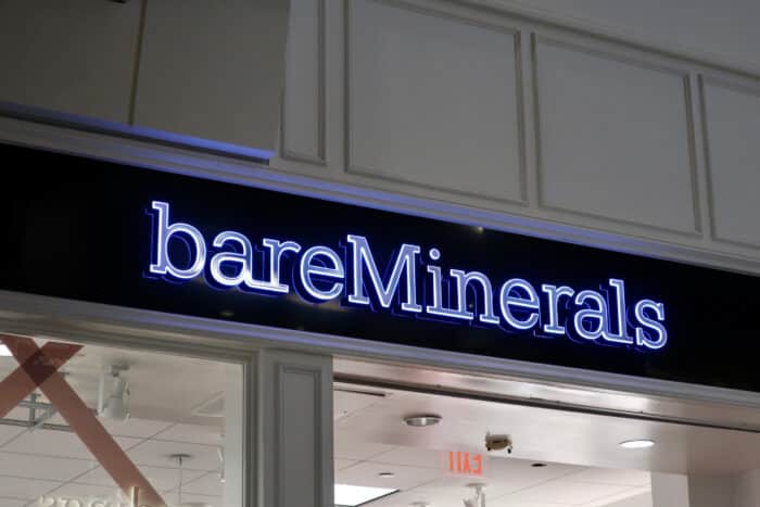 BareMinerals brand logo sign at retail store location