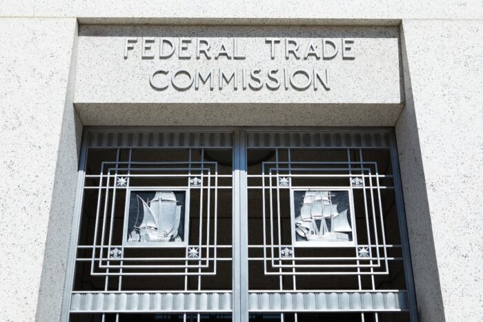 Signage above a decorative door at Federal Trade Commission Headquarters