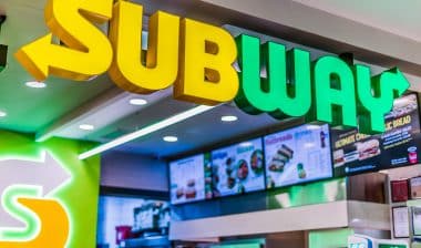 Front entrance to Subway restaurant in shopping mall. Subway faces class action over tuna.