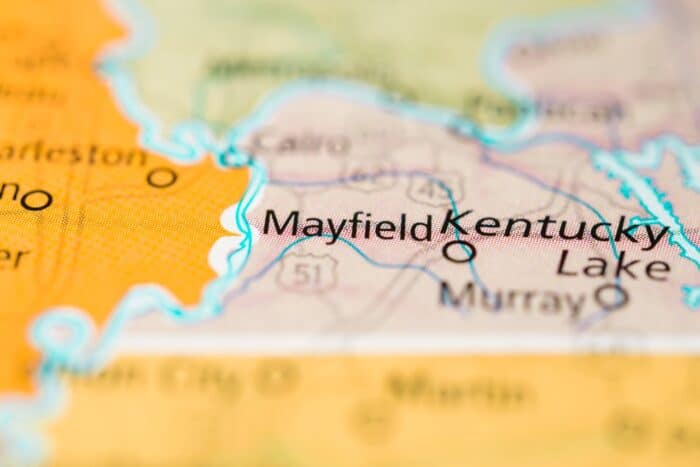 Zoom in on a map of Mayfield, Kentucky, USA.