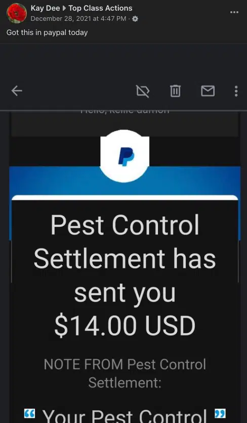 Pest Control Settlement Payment 3
