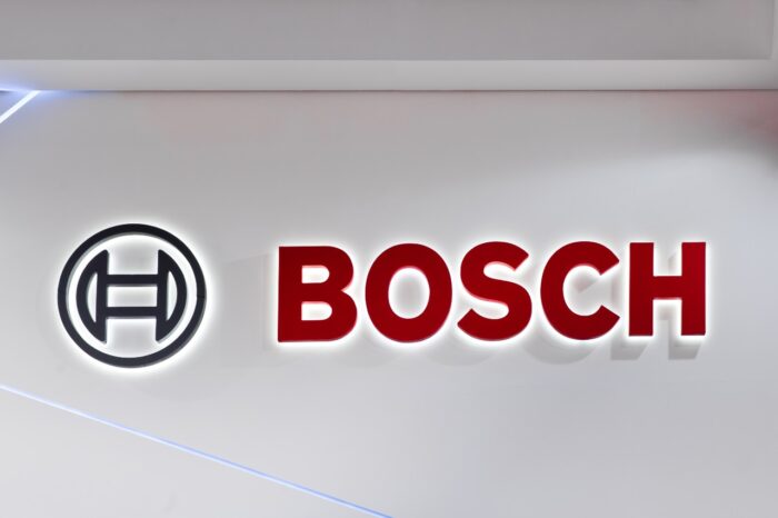 Bosch logo company sign on the wall.