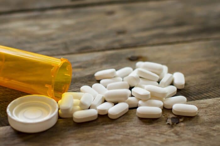 pharmaceutical opiod pills spilled out