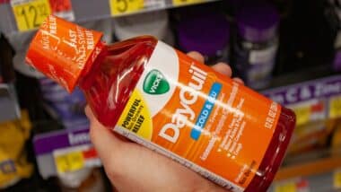 Vicks Dayquil cold and flu cough syrup in the pharmacy