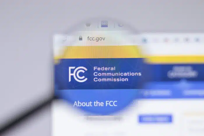 Federal Communications Commission FCC logo close-up on website page,