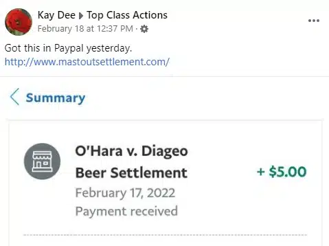 Guinness FB class action settlement checks