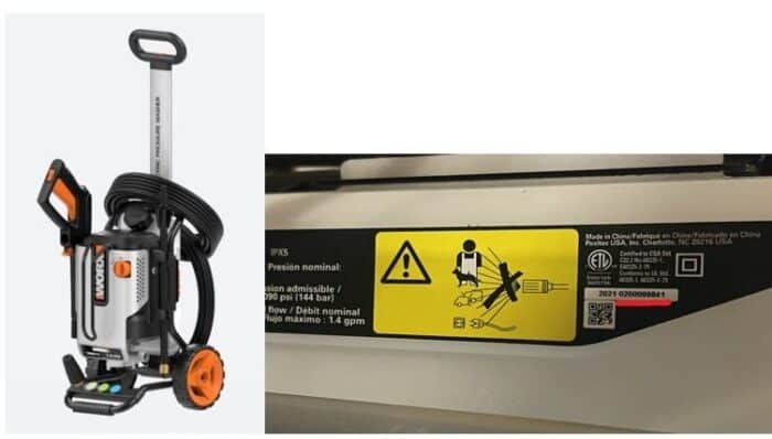 Recalled WORX Brand 13 Amp 1900 PSI Electric Pressure Washer