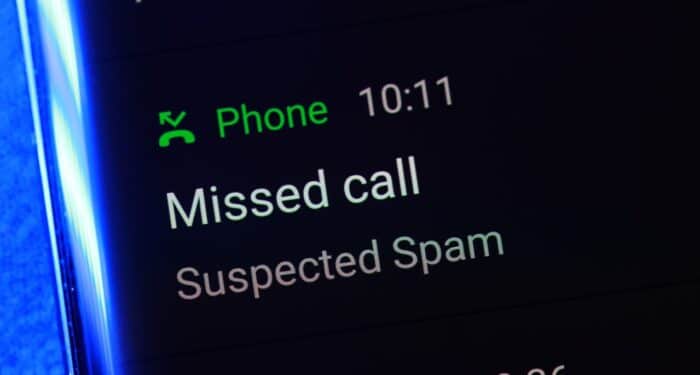 Close up Suspected Spam call on a smartphone.