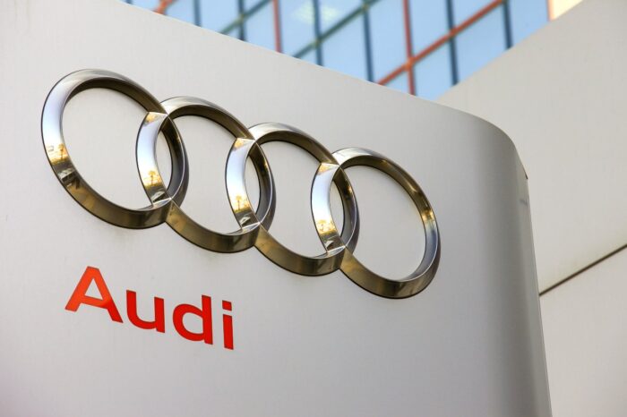 Audi emblem at one of Audi's auto dealerships,