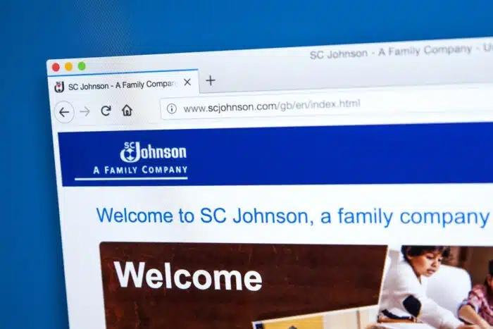 The homepage of the official website for S. C. Johnson & Son